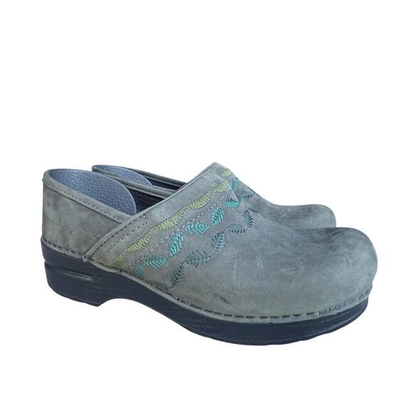 Dansko Professional Clog Embroidered Gray Leather Women size 38 US 8 - Picture 1 of 8